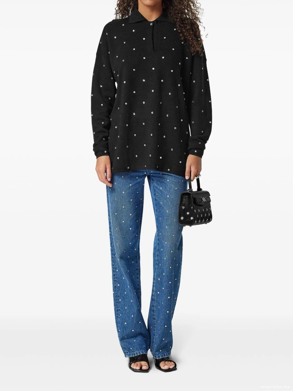 Affordable Versace Women stud-embellished polo shirt 0714